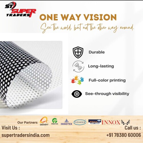 One Way Vision is a calendered polymeric digital perforated film. One way vision is dual layered film with a gloss white printable side and a clear pressure – sensitive adhesive side. One Way Vision has been designed as a long term solution to improve privacy and promote self image. Supertraders India is providing your best quality one way vision film in affordable prices and near by location.

https://supertradersindia.com/

#SupertradersIndia #onewayvision #tradersinDelhi #tradersinIndia