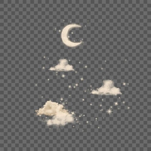 Download premium png of PNG Aesthetic starry sky, crescent moon and clouds, transparent background a