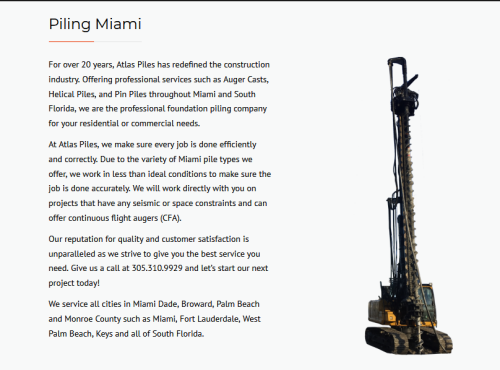 Atlas Piles Inc
13275 SW 136 St. #14
Miami, FL 33186
(305) 310-9929