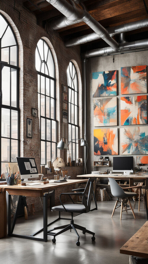 a creative innovative workspace in an open loft with a mix of vintage and modern design elements t 8