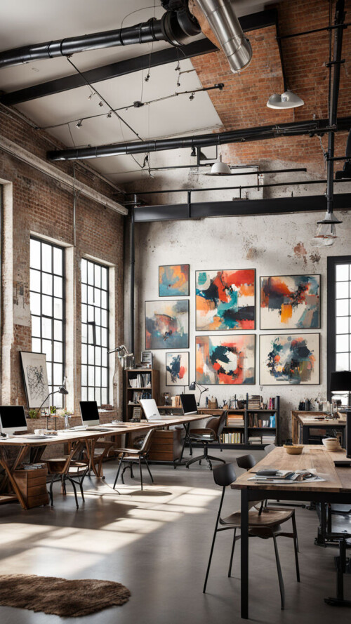 a creative innovative workspace in an open loft with a mix of vintage and modern design elements t 8